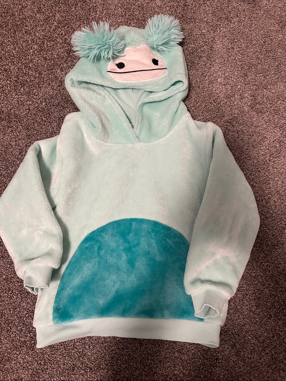 Plush Mint Green Monster Hooded Kids Sweatshirt